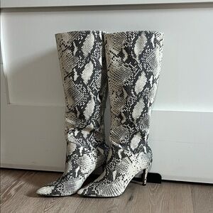 Steve Madden Black and White Snakeskin Heeled Boots